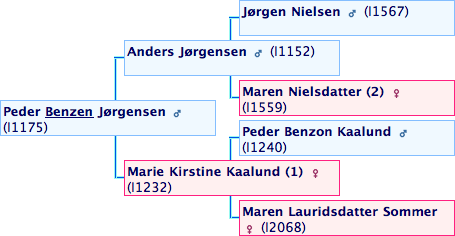 Peder Benzen Jørgensens slægtslinje